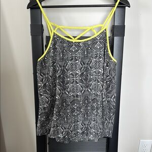 Geometric Black and White Women's Top with Yellow Accents